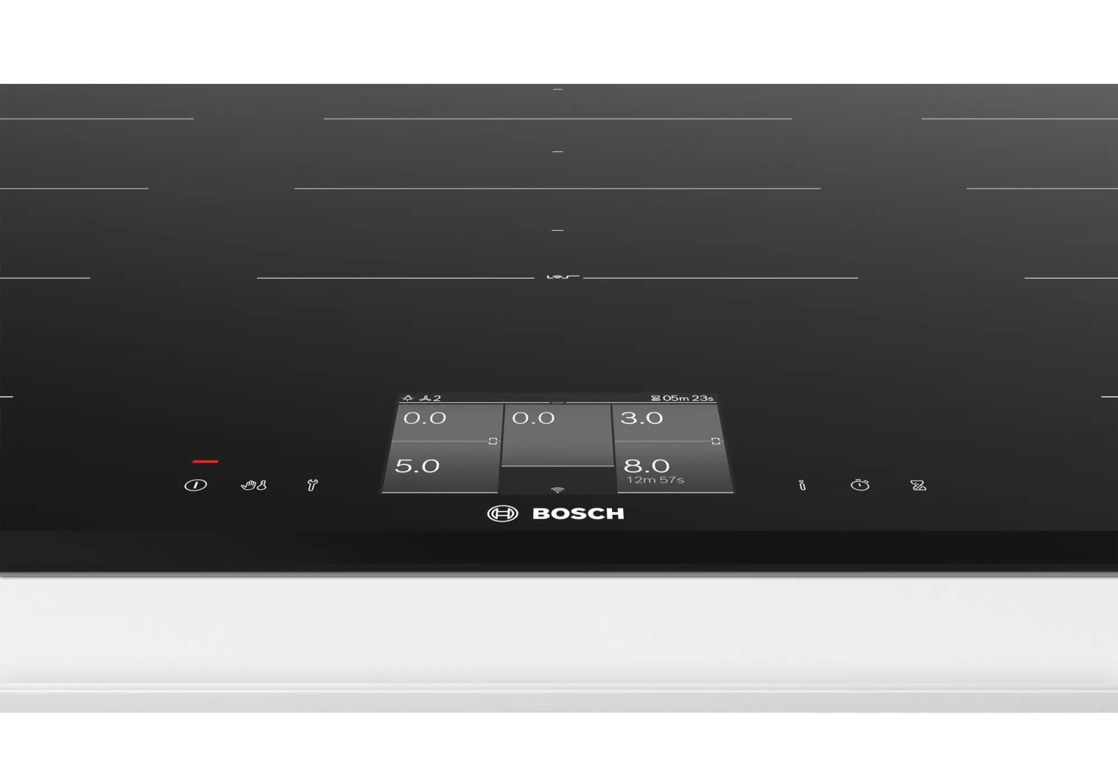 Bếp từ Bosch PXX975KW1E sử dụng cảm ứng FullTouch TFT giúp người dùng dễ dàng điều hướng