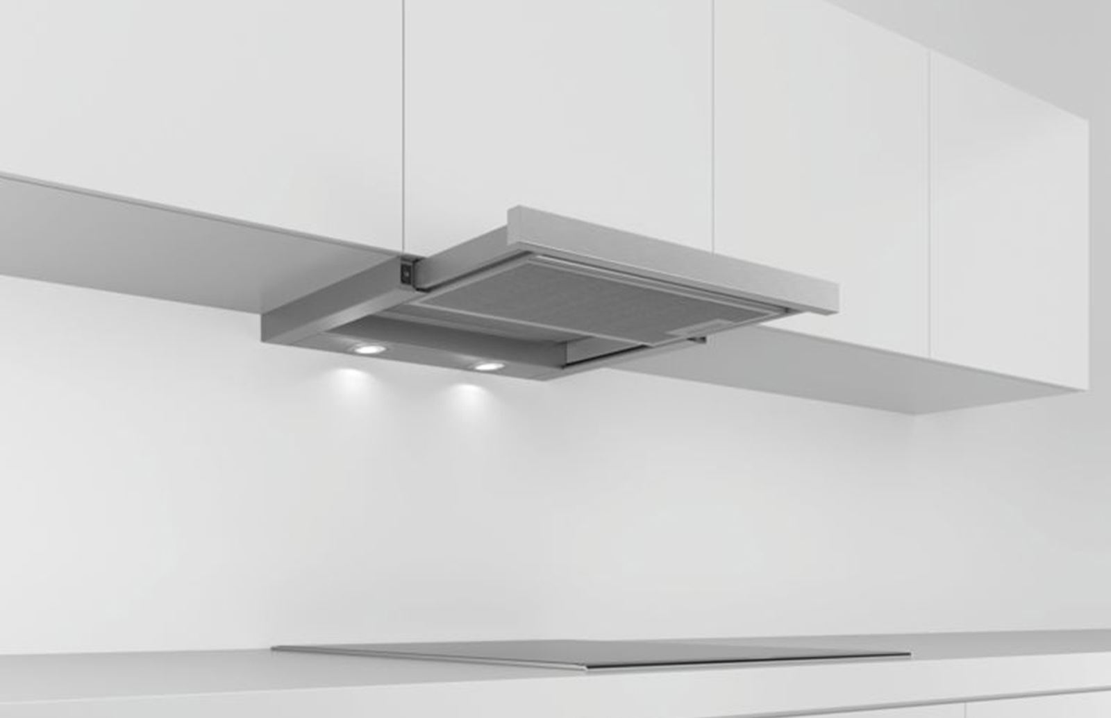 Máy hút mùi âm tủ Bosch DFL064W53B với thiết kế âm tủ được lắp đặt chìm mang lại một không gian bếp sang trọng