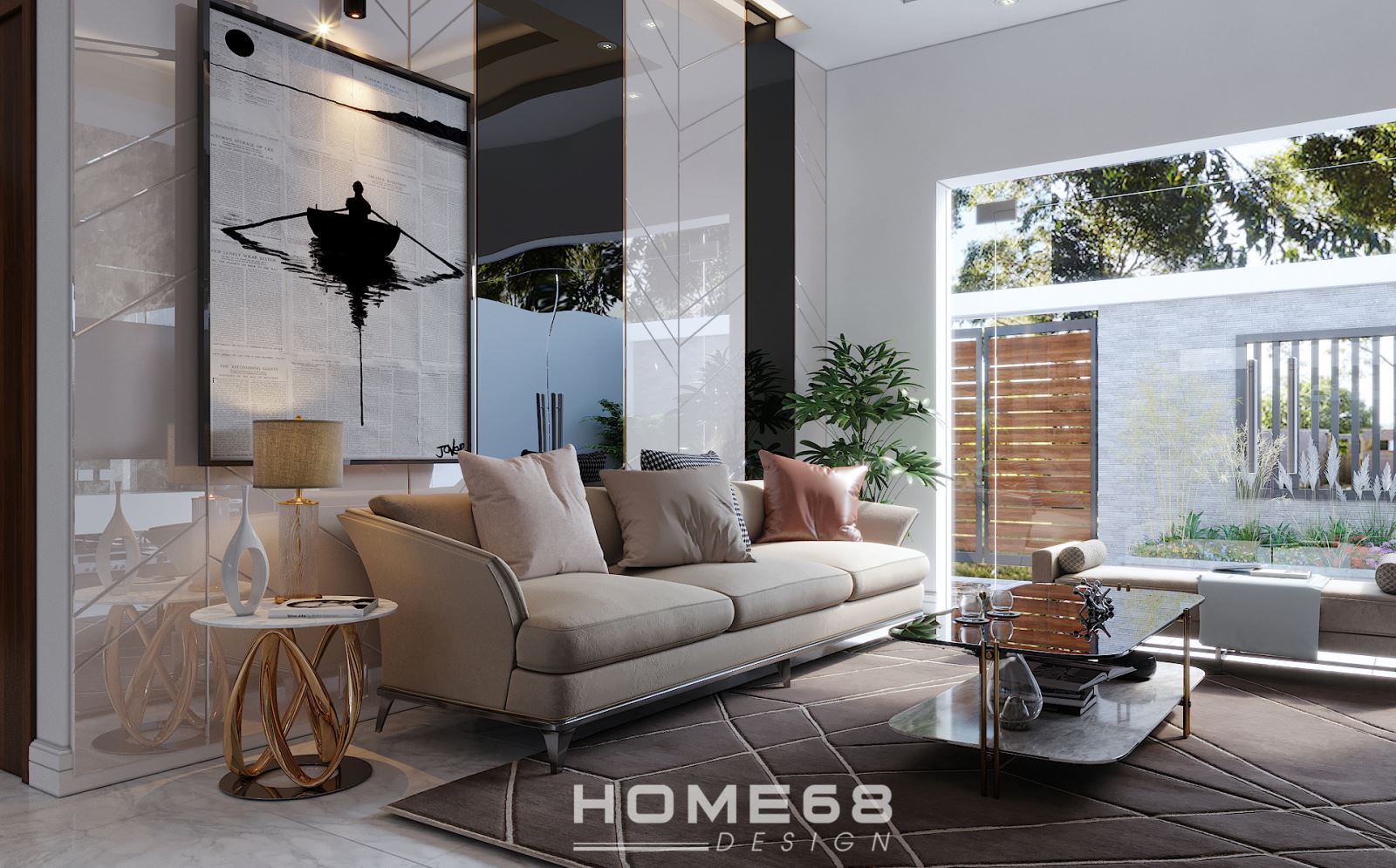 Bộ sofa cao cấp màu be hài hòa cả căn phòng