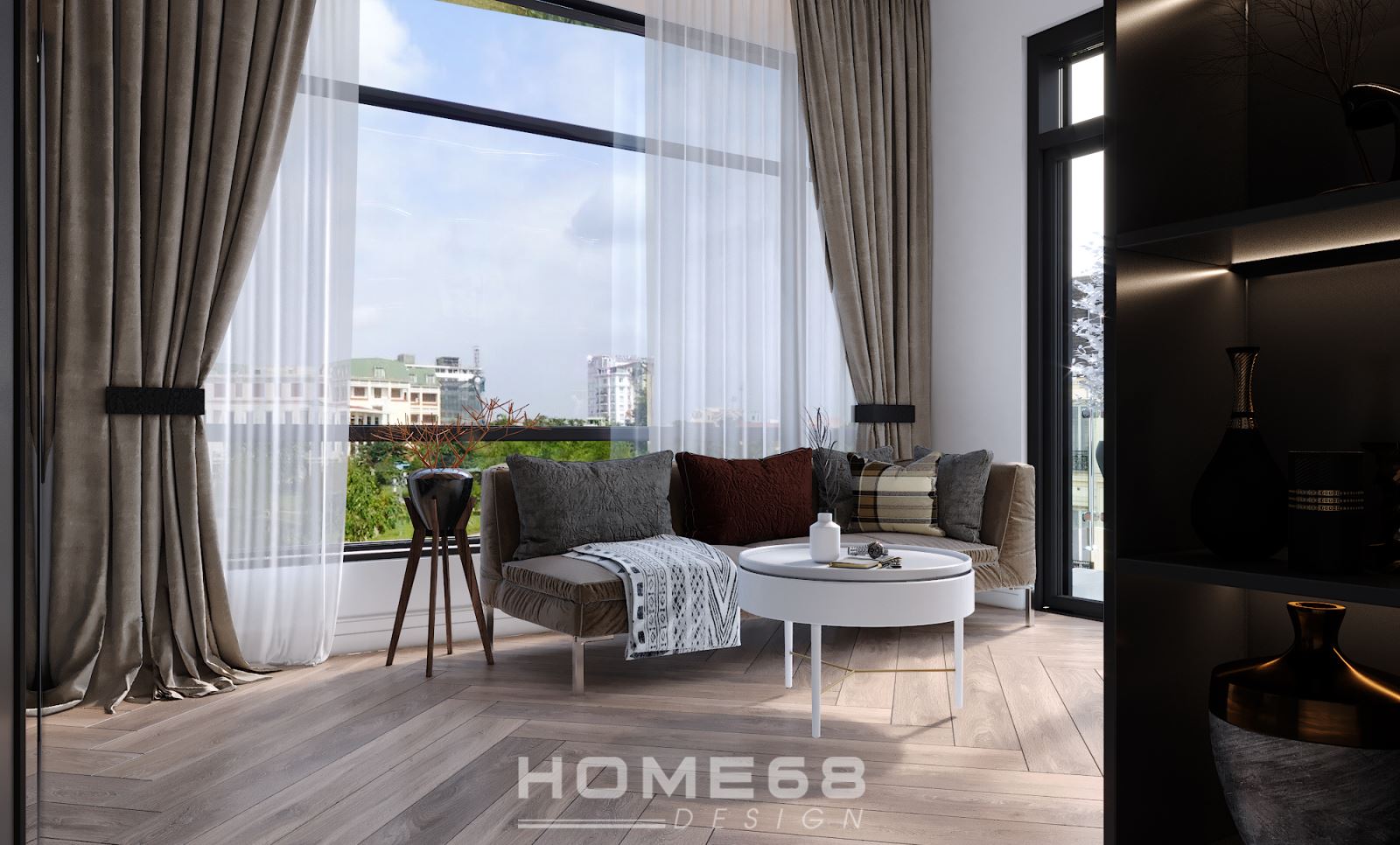 Bàn trà nhỏ xinh được đặt giữa phòng