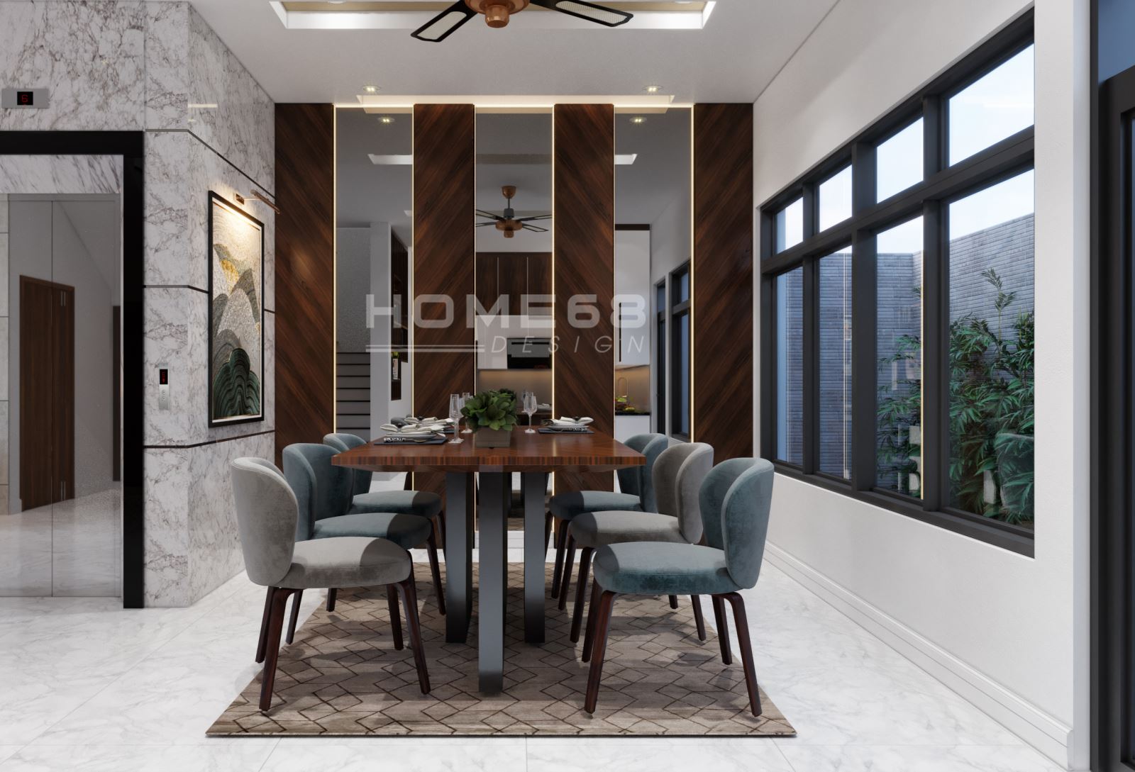 Bức tường kết hợp gương dán sáng tạo, tinh tế từ Home68