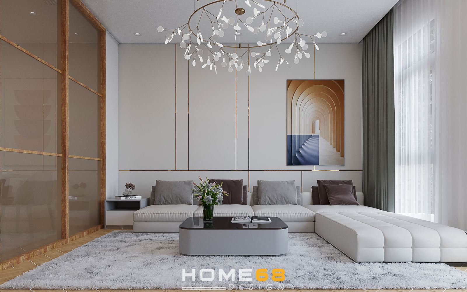 Thiết kế nội thất phòng khách hiện đại, ấn tượng - HOME68