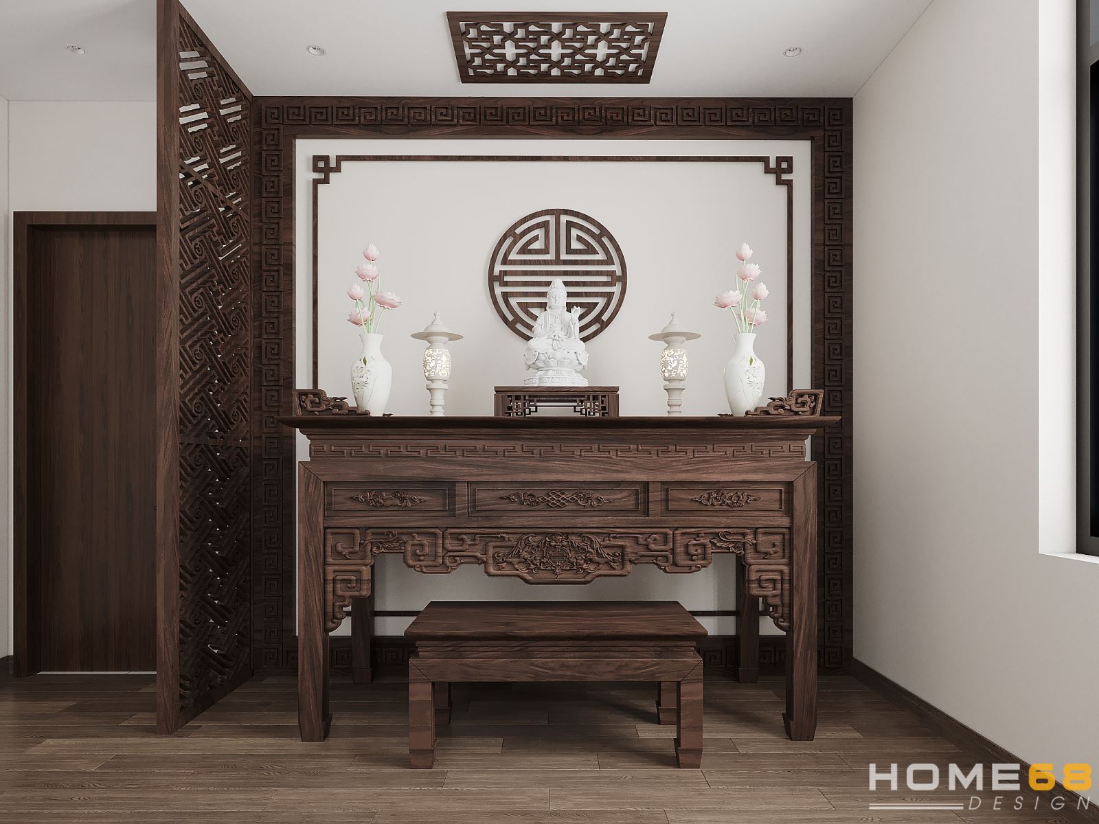 Thiết kế nội thất phòng thờ hiên đại, đầy trang nghiêm - HOME68