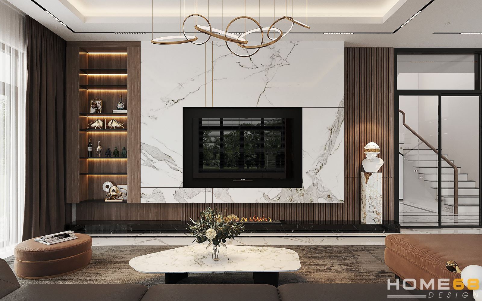 Mẫu thiết kế nội thất phòng khách hiện đại, tiện nghi - HOME68