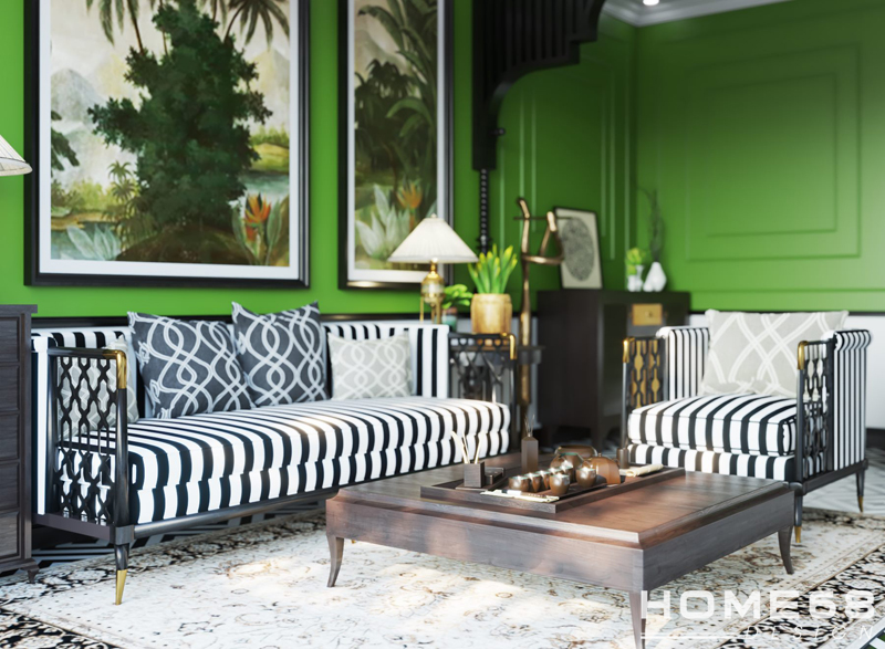 Dự án thiết kế nội thất phòng khách Indochine đẹp, độc đáo của HOME68