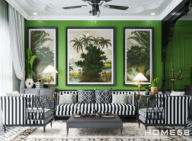 Thiết kế nội thất phòng khách Indochine tinh tế, bình dị- HOME68