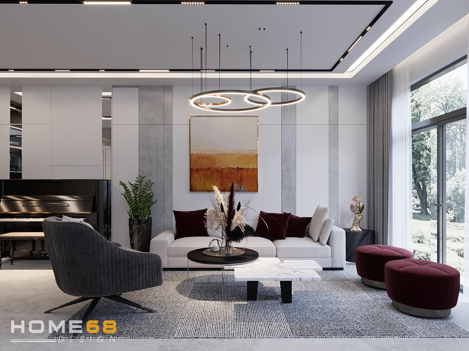 Thiết kế nội thất phòng khách hiện đại, sang trọng- HOME68