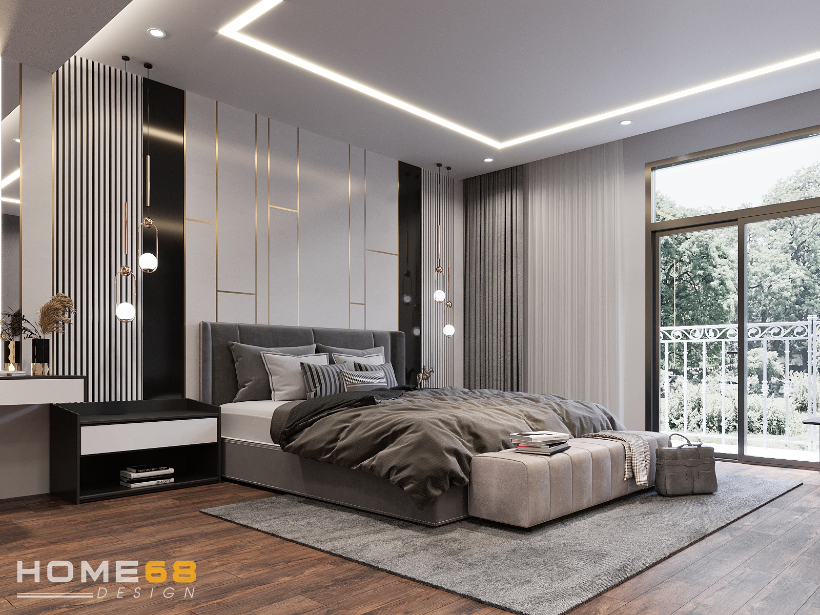 Thiết kế nội thất phòng ngủ master hiện đại, sang trọng- HOME68