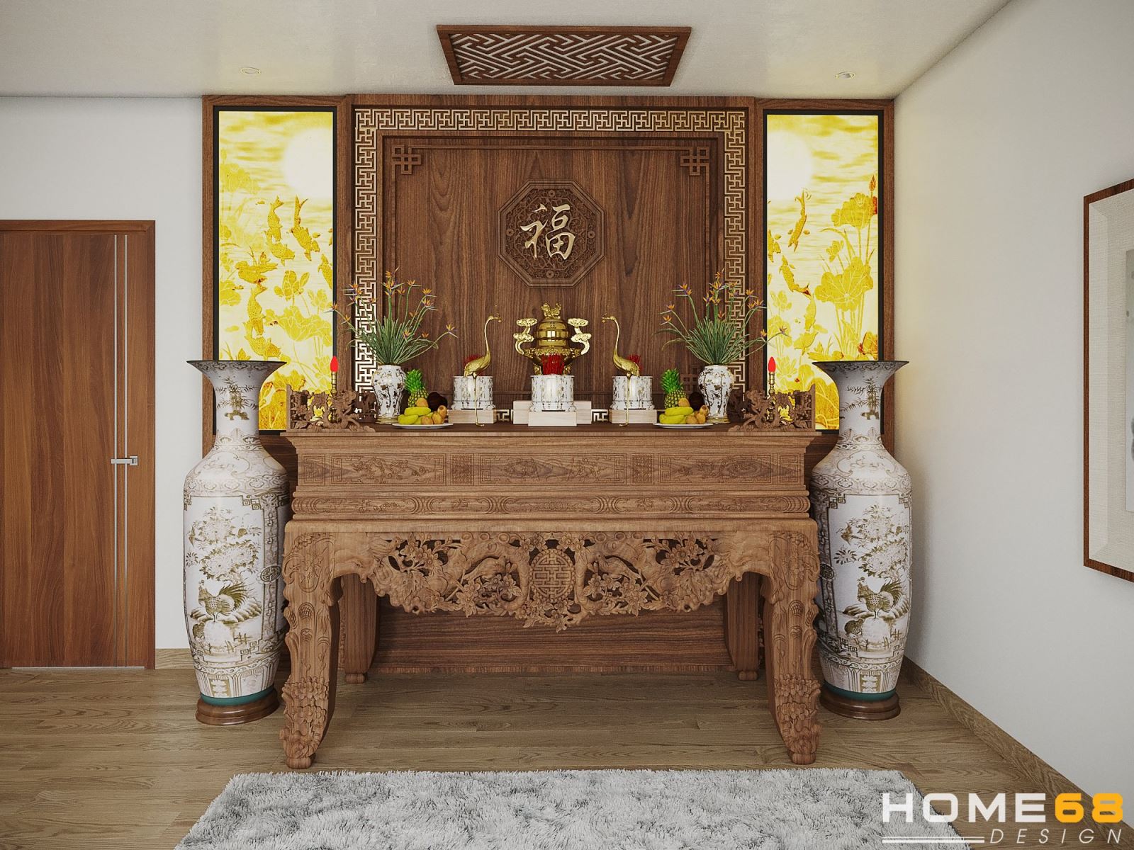 Thiết kế nội thất phòng thờ hiện đại, trang nghiêm- HOME68