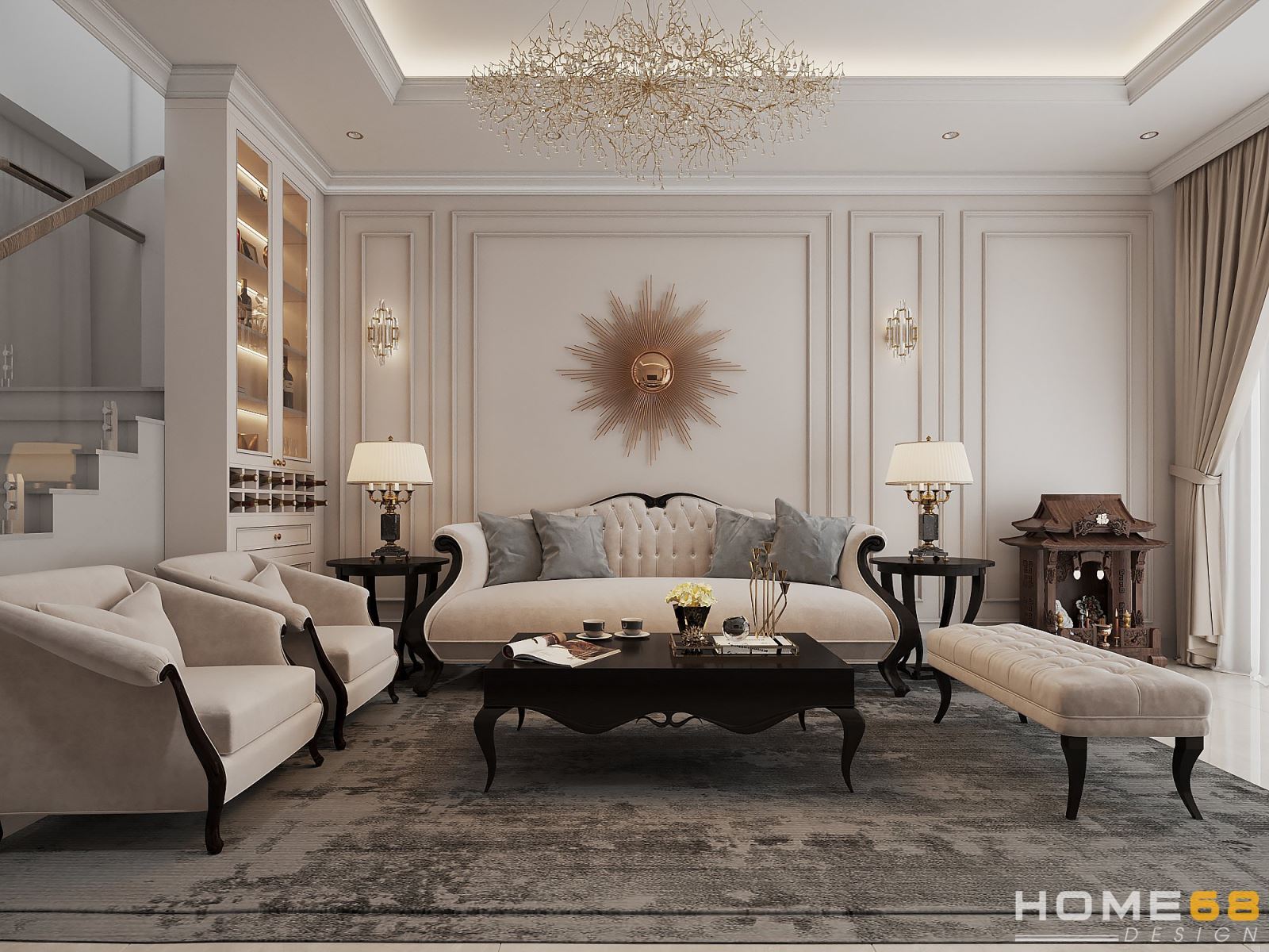 Nội thất nhà phố tân cổ luxury sang trọng, đẳng cấp- CĐT chị Phương Anh tại Đình Đông, Hải Phòng