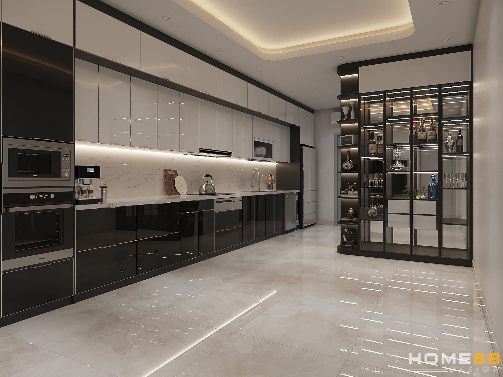 Hệ tủ bếp hiện đại, chất liệu cao cấp, mang đến sự tiện nghi cho người dùng