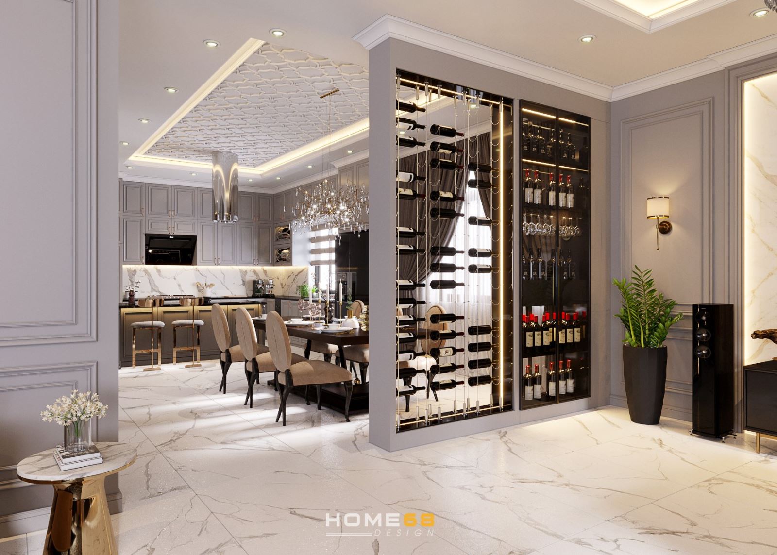 Căn bếp với phong cách thiết kế nội thất tân cổ điển đầy nét sang trọng, tinh tế- HOME68