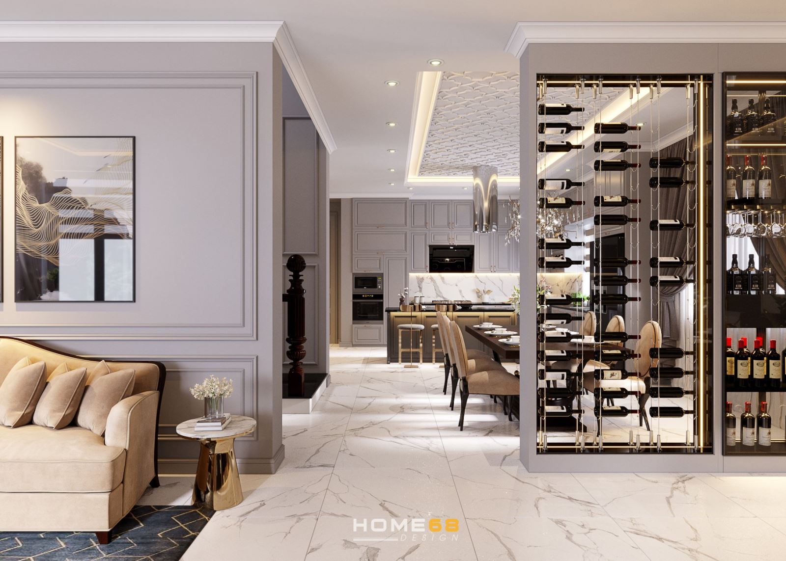Thiết kế nội thất bếp tân cổ điển tinh tế, tiện nghi- HOME68
