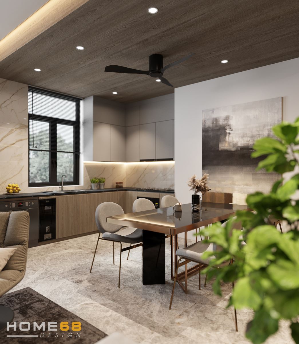HOME68 thiết kế nội thất phòng khách liền bếp hiện đại. ấn tượng