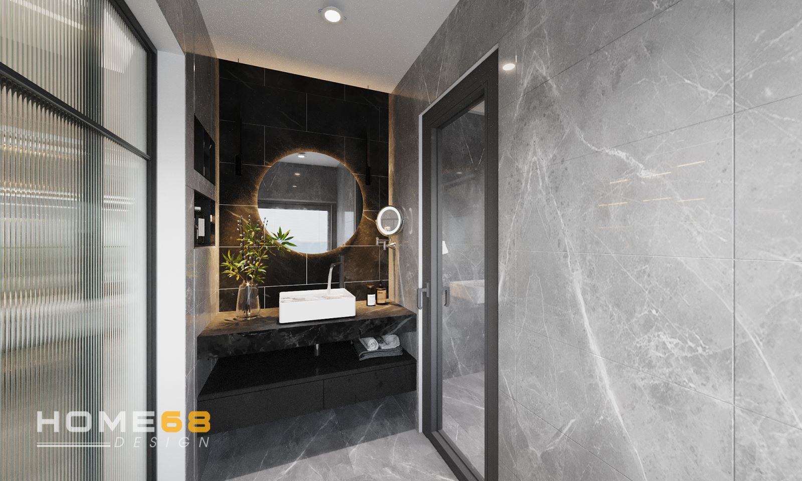 Nhà vệ sinh độc đáo, cuốn hút với tone màu xám sang trọng- HOME68