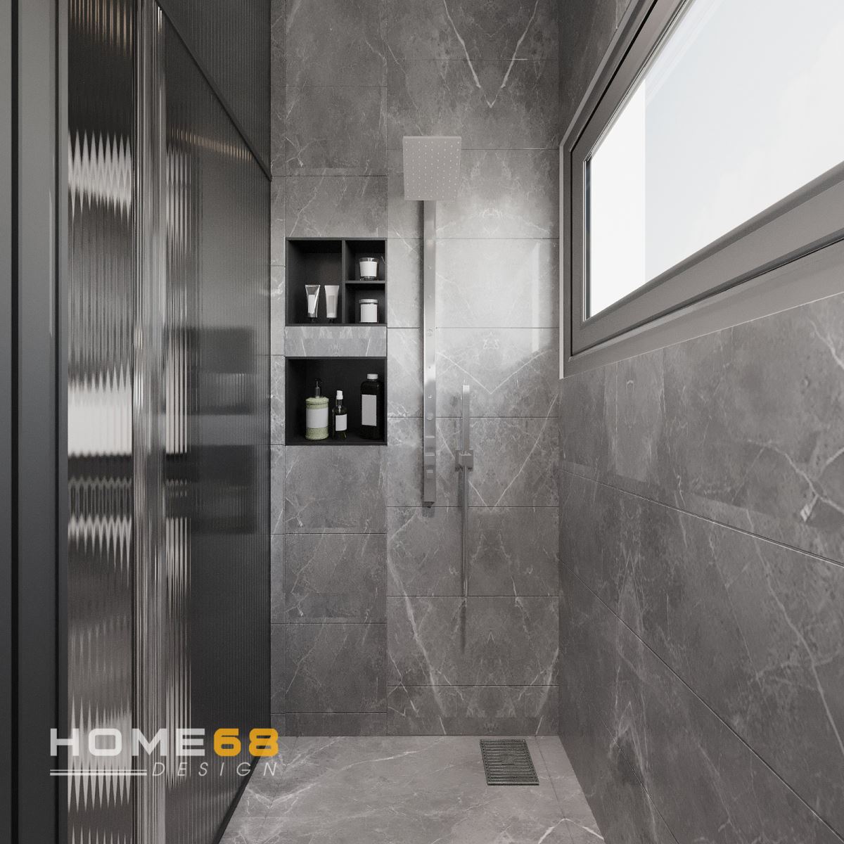 Thiết kế nội thất phòng tắm với tone xám sang trọng, thu hút- HOME68