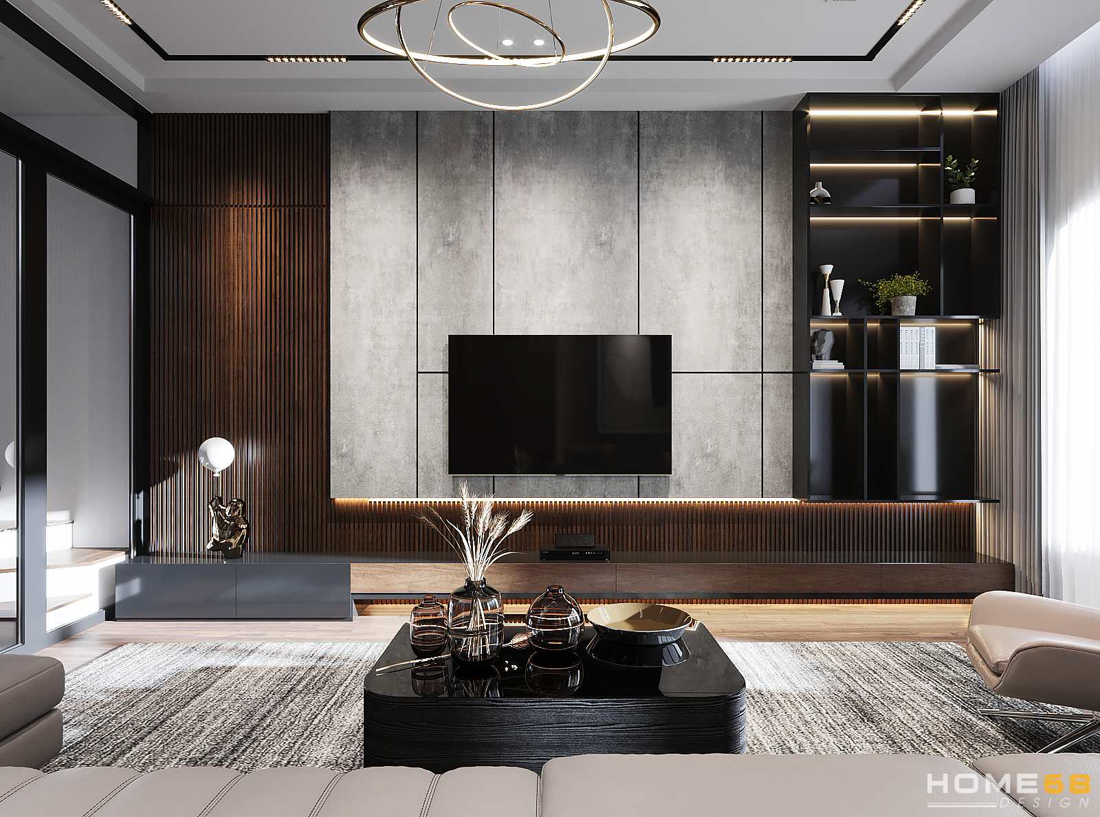 Thiết kế nội thất phòng khách hiện đại, sang trọng- HOME68