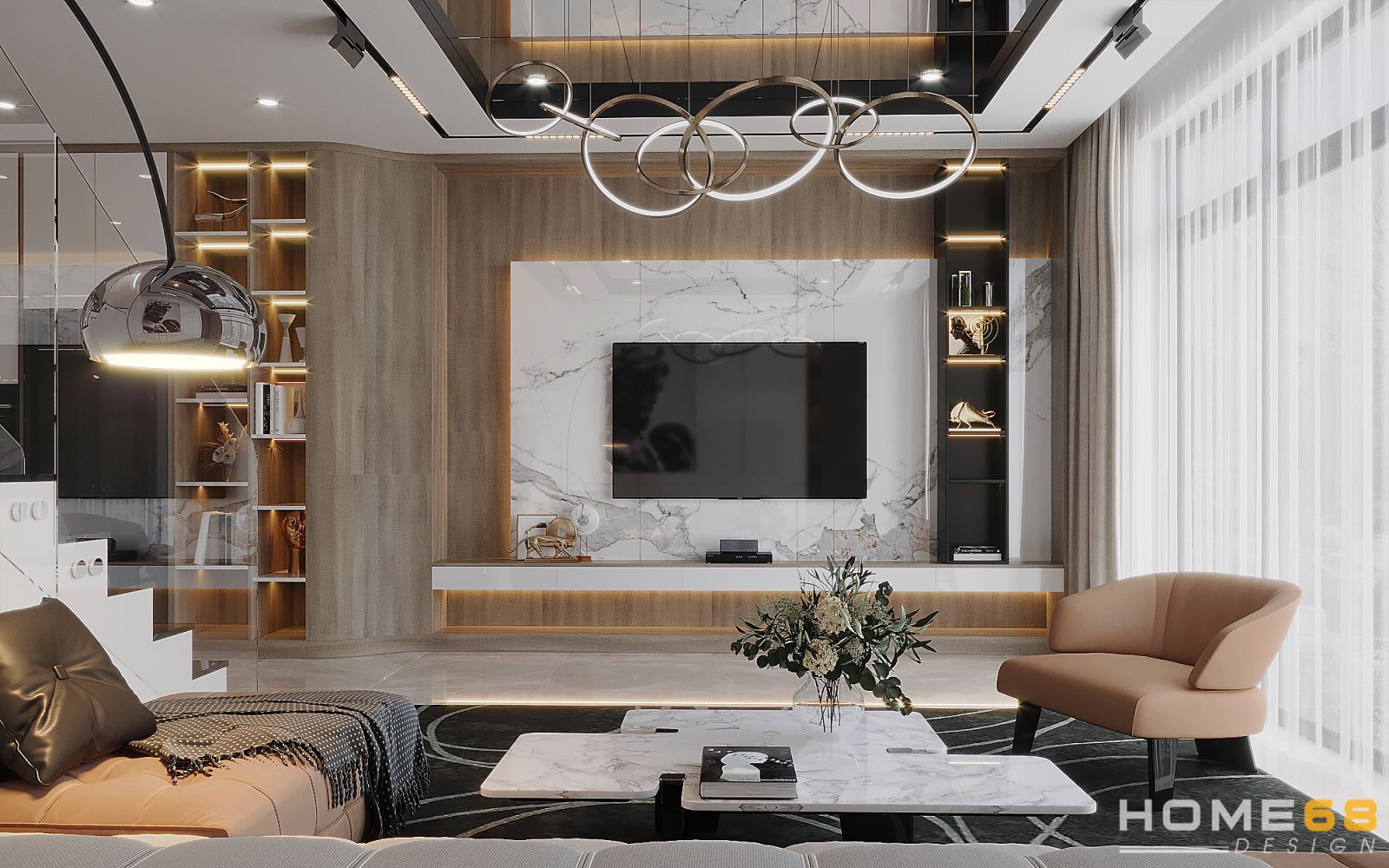 Thiết kế nội thất phòng khách hiện đại, sang trọng- HOME68