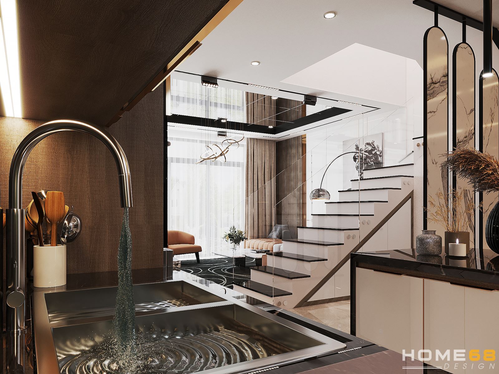 Căn bếp được HOME68 thiết kế đầy đủ tiện nghi đáp ứng nhu cầu sử dụng