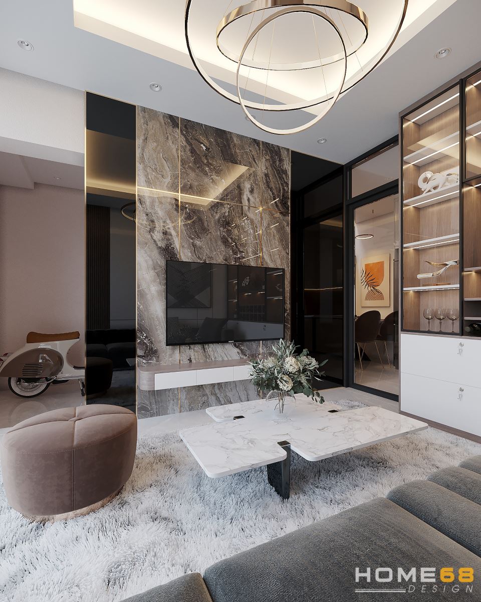 Thiết kế nội thất phòng khách hiện đại, ấn tượng- HOME68