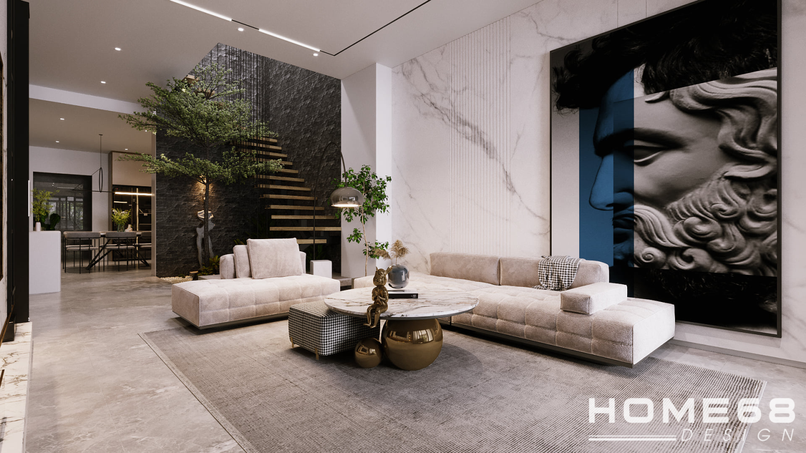 Thiết kế nội thất phòng khách hiện đại, độc đáo- HOME68