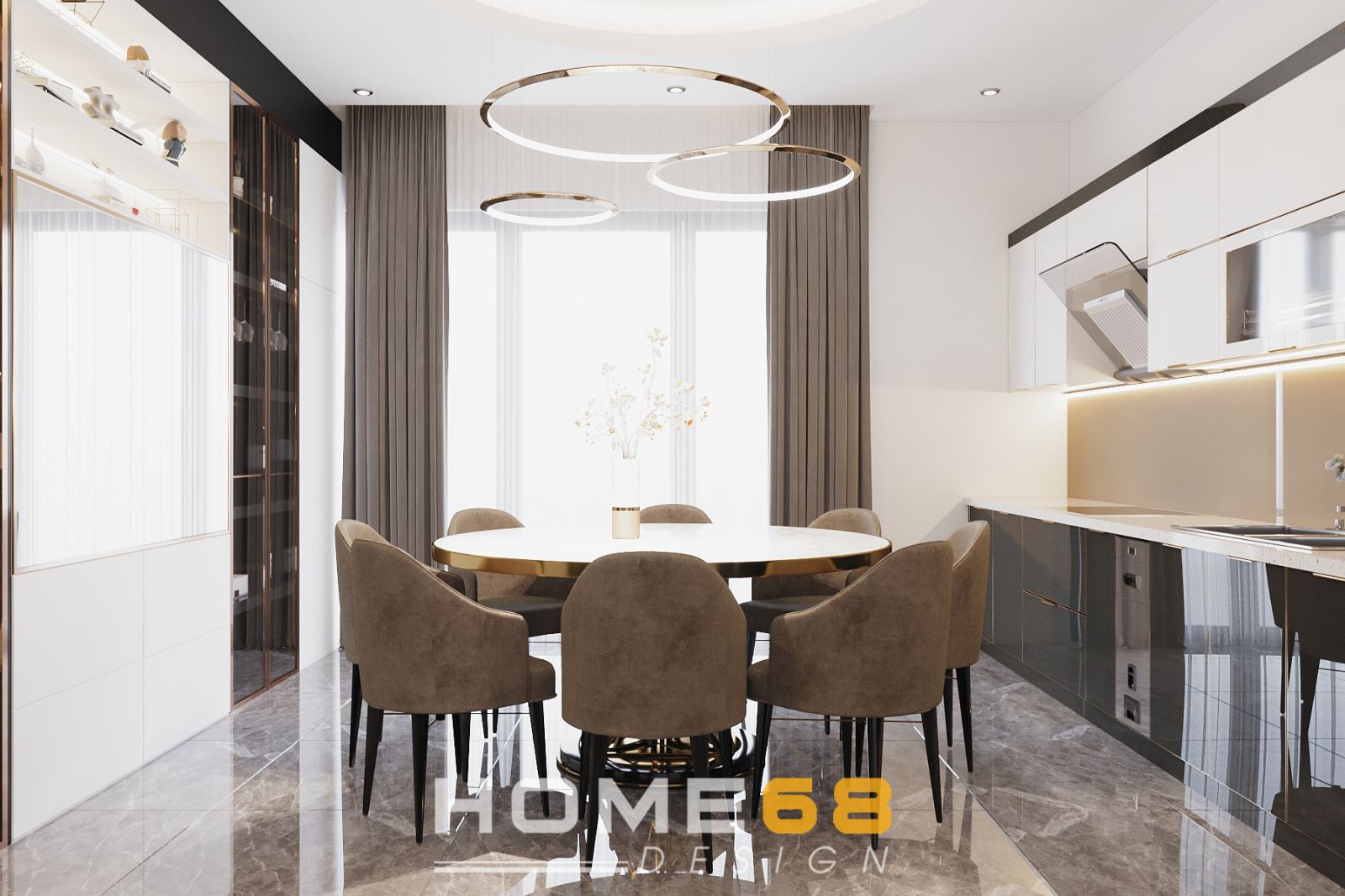 HOME68 thiết kế, thi công tủ bếp cánh kính cường lực hiện đại, sang trọng