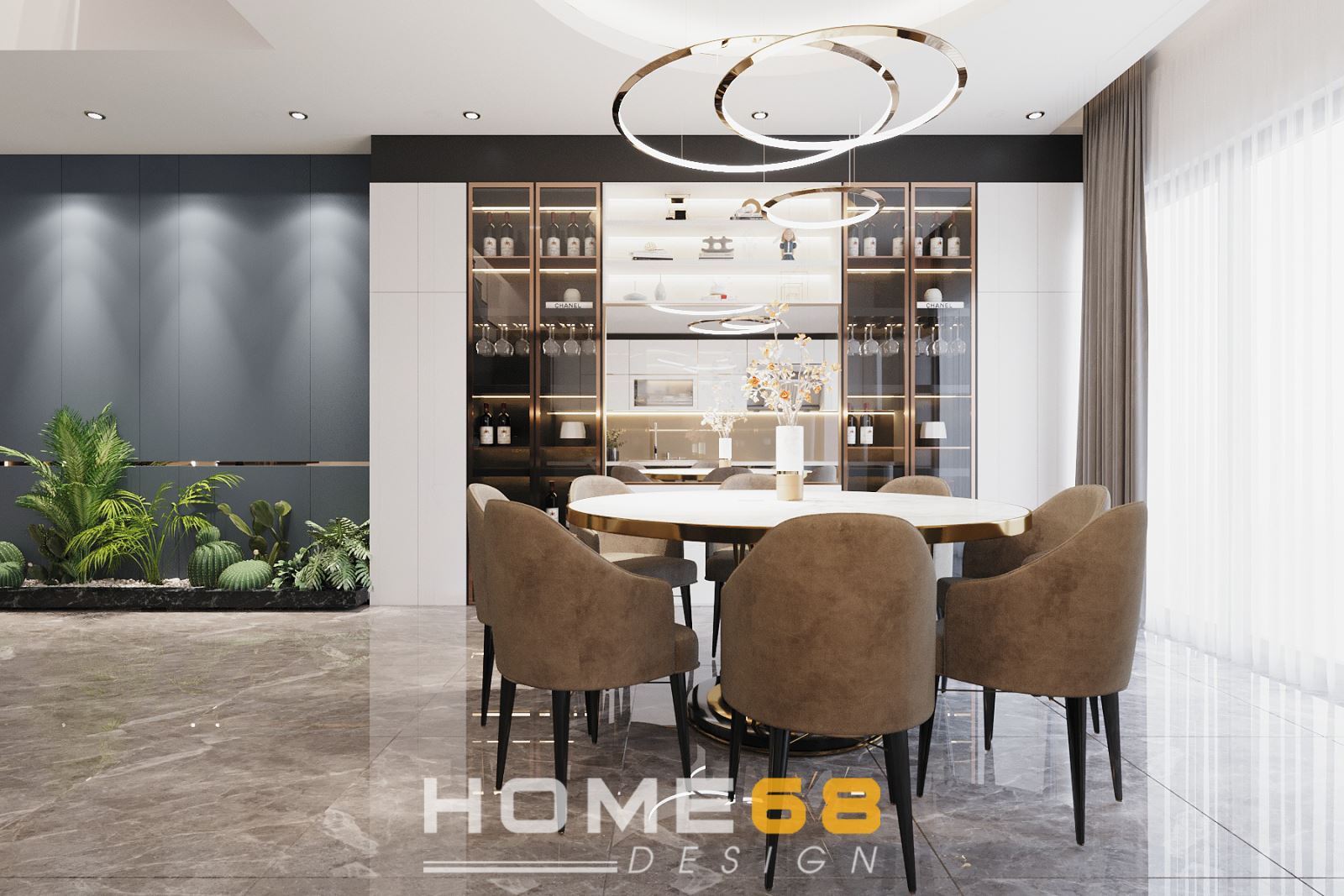 Căn bếp nổi bật với tủ rượu sang trọng, hiện đại- HOME68