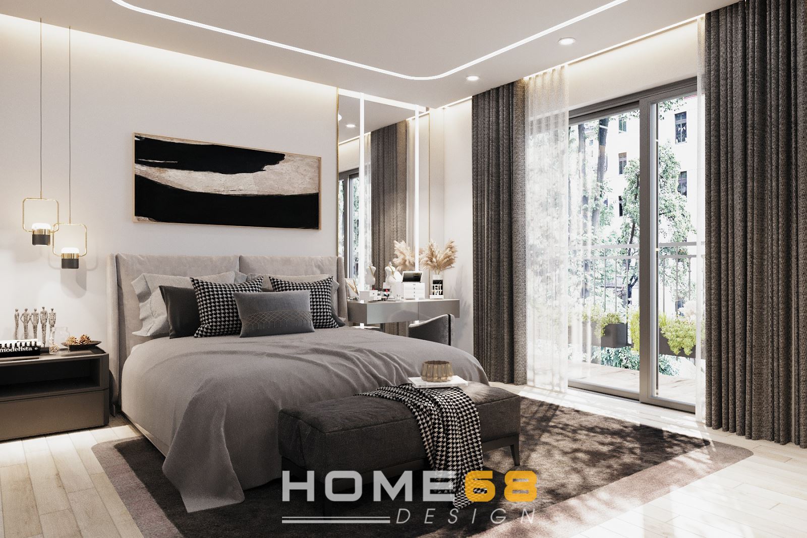 Phòng ngủ master với cửa số lớn khiến không gian vô cùng thoáng mát, thoải mái- HOME68
