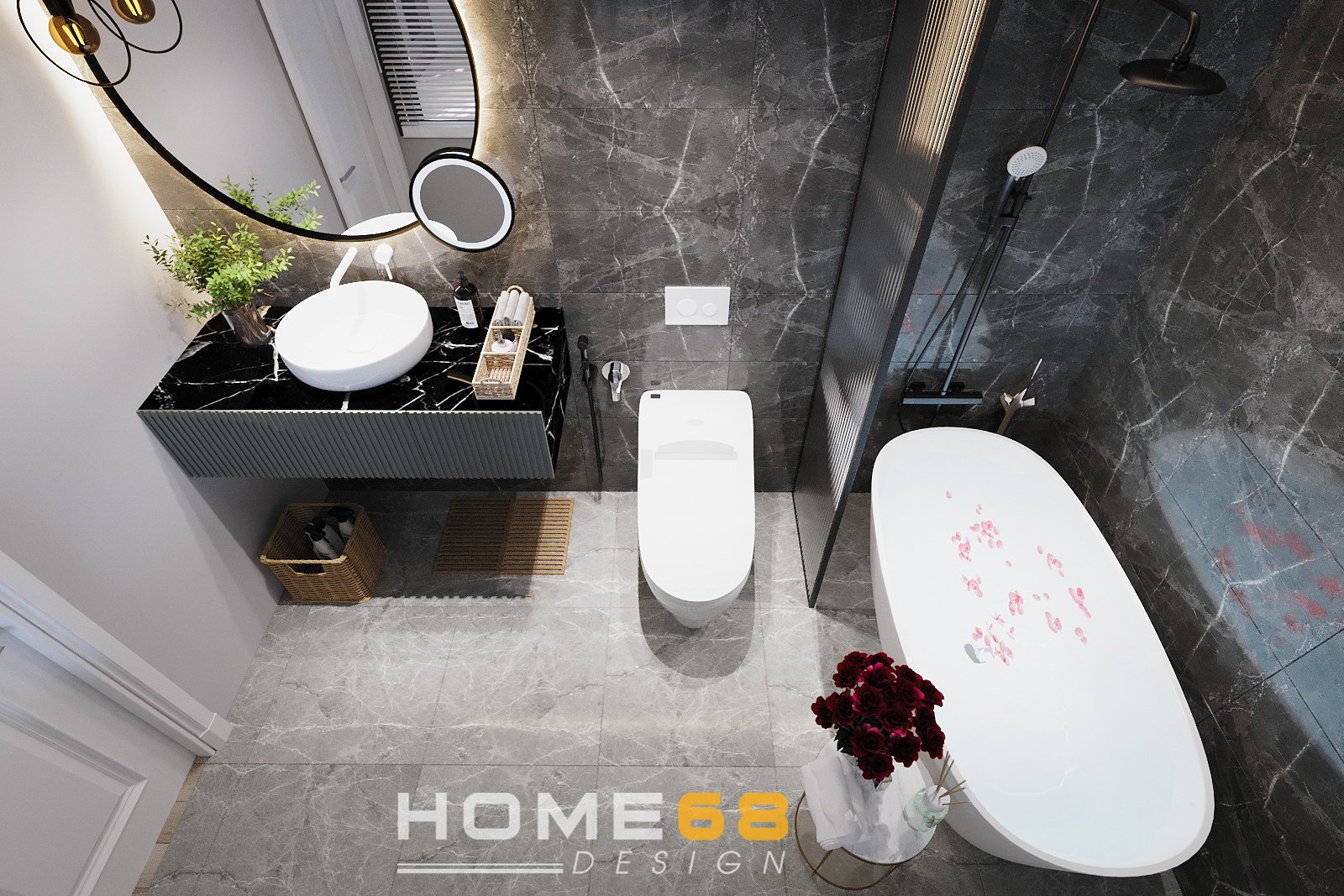 Nhà vệ sinh tầng 1 với lối thiết kế hiện đại, tiện nghi- HOME68