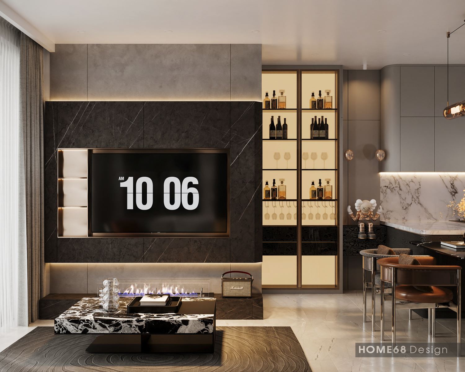 Thiết kế nội thất phòng khách chung cư hiện đại, sang trọng - HOME 68