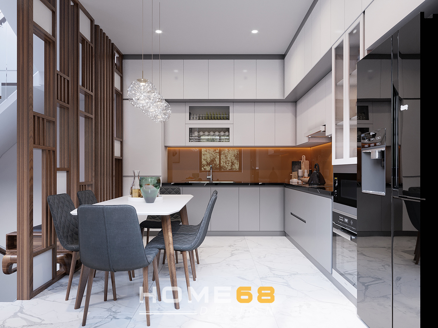 Thiết kế nội thất phòng bếp đồng gia tinh tế, tiện nghi