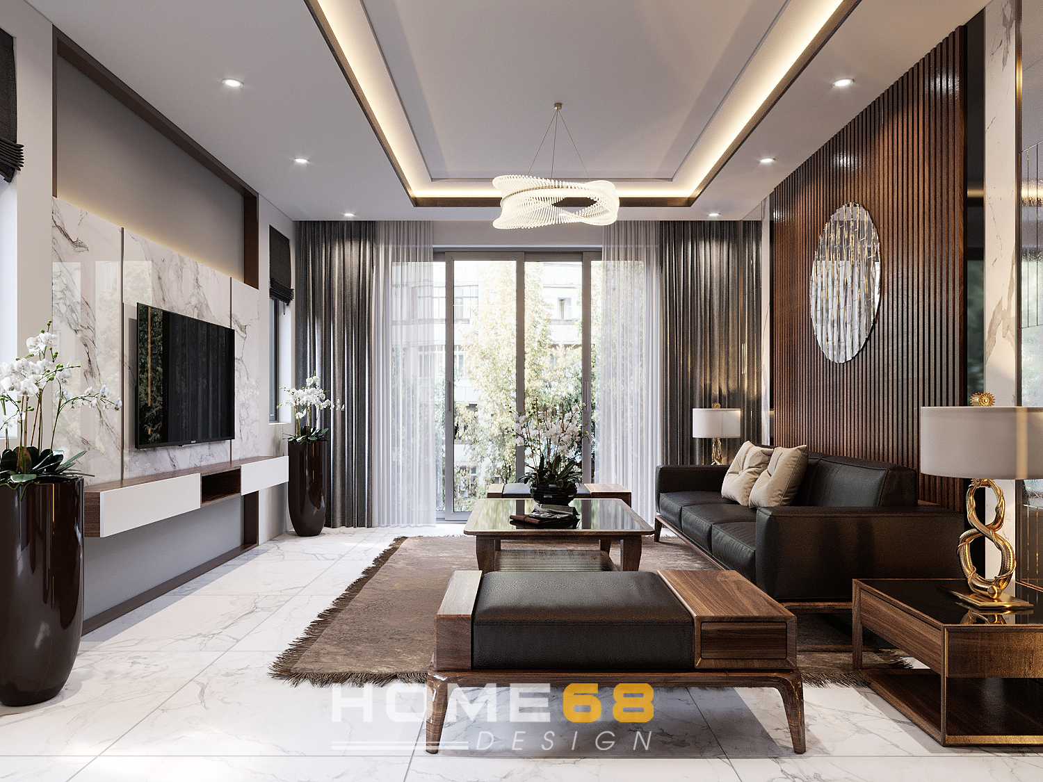 Không gian phòng khách thư giãn, hiện đại thiết kể bởi HOME68