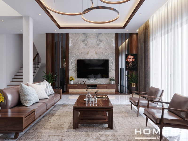 Hệ thống cửa kính lớn giúp không gian phòng khách thêm thông thoáng, thoáng mát