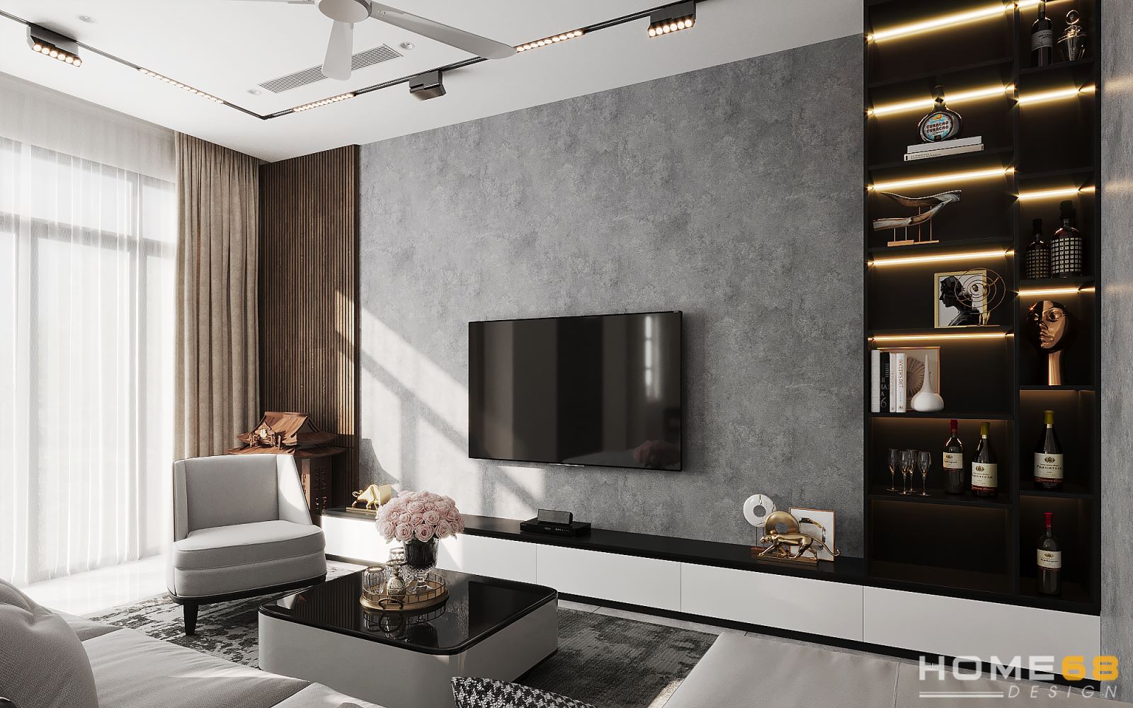 Thiết kế nội thất phòng khách, bếp hiện đại, sang trọng tại Mahathan Vinhomes Imperia, Hải Phòng