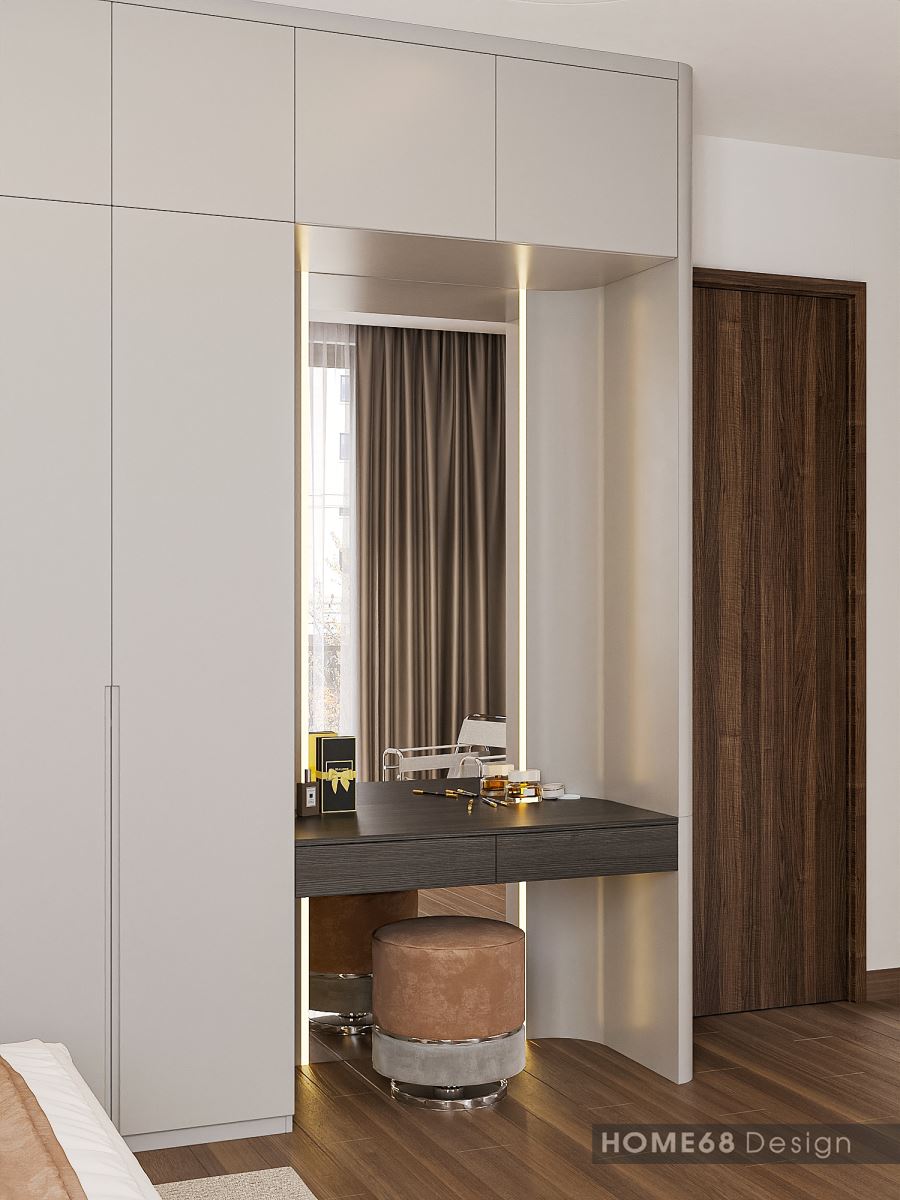 HOME68 thiết kế nội thất phòng ngủ hiện đại với gam màu trắng thanh lịch
