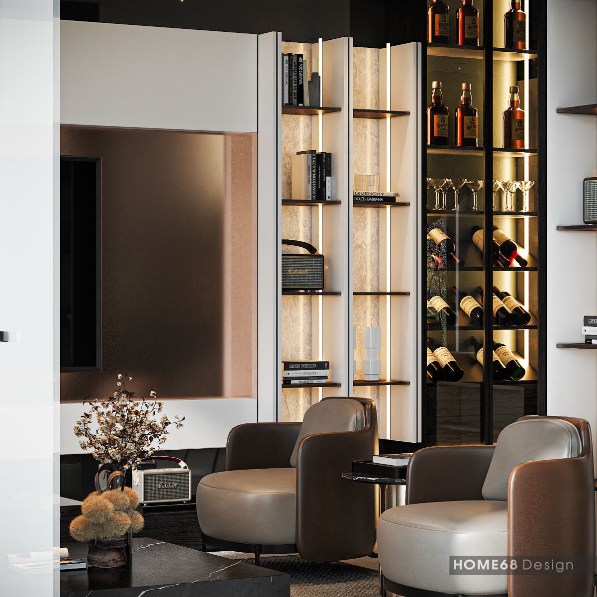 Mẫu thiết kế nội thất phòng khách hiện đại, sang trọng - HOME68