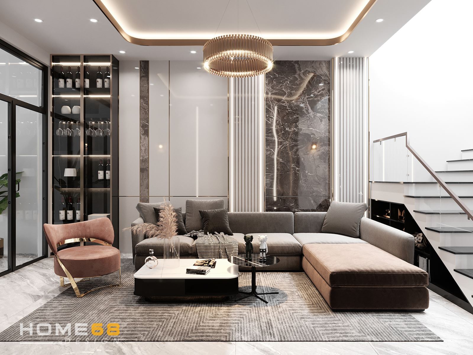 Thiết kế nội thất phòng khách tân cổ điển thanh lịch, tinh tế- HOME68