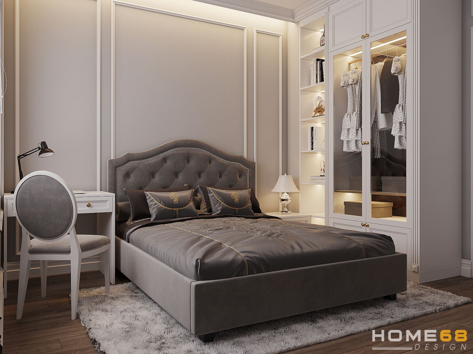 Thiết kế nội thất phòng ngủ con trai phong cách tân cổ điển độc đáo