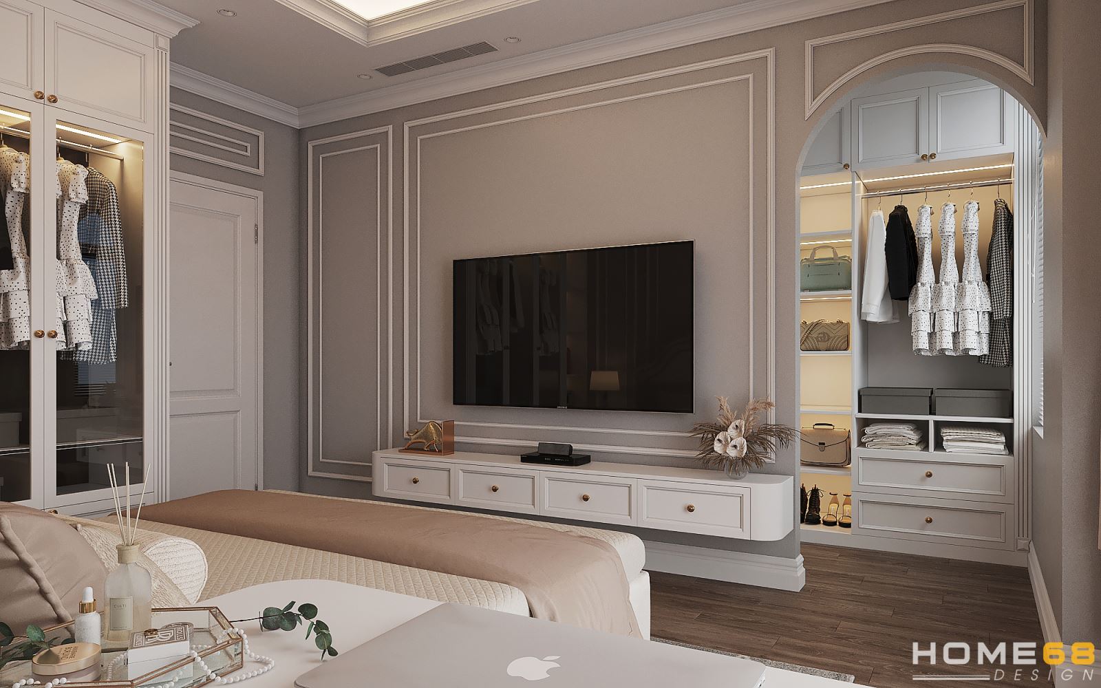 Phòng ngủ với phong cách thiết kế tân cổ điển đẹp, thu hút- HOME68