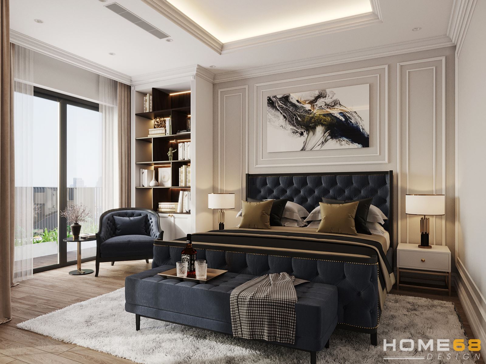 Mẫu thiết kế phòng ngủ master tân cổ điển sang trọng, đẳng cấp- HOME68