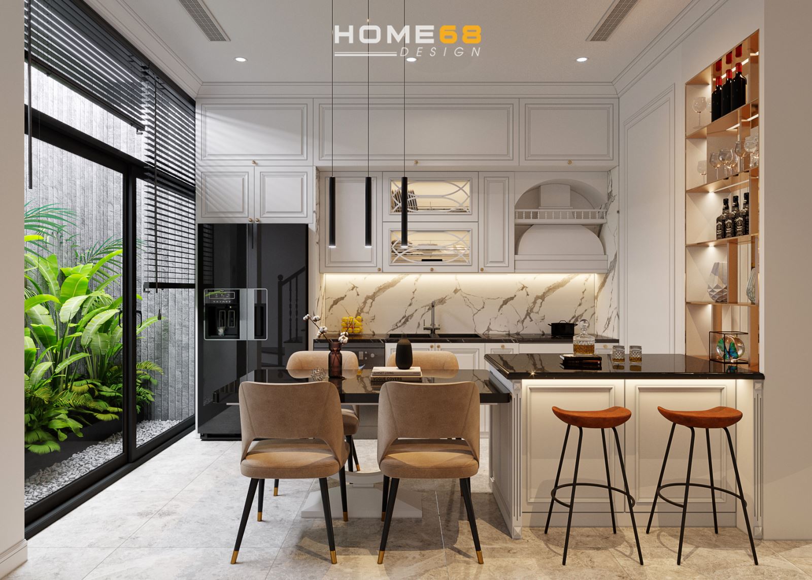 Thiết kế nội thất phòng bếp tân cổ điển tinh tế, tiện nghi- HOME68