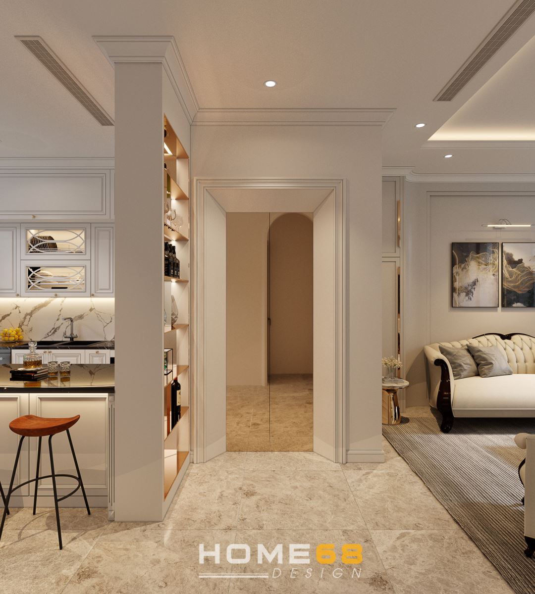 Hành lang cũng được thiết kế với những đường nét trong phong cách tân cổ điển vô cùng tinh tế- HOME68