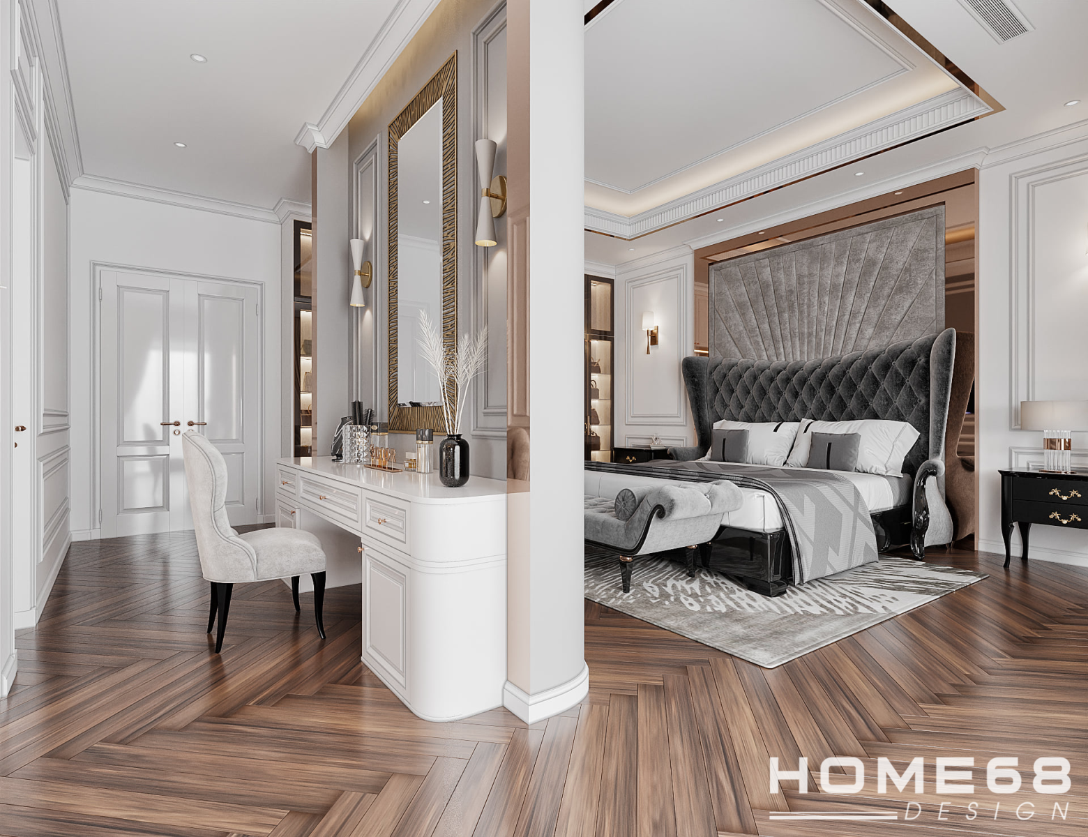 Thiết kế nội thất phòng ngủ tân cổ điển sang trọng, thanh lịch- HOME68