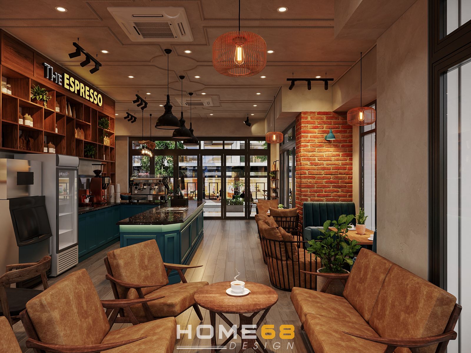 Nội thất của quán gọn gàng và sử dụng gam màu trầm đơn giản với thiết kế thanh mảnh nên mang đến sự rộng rãi