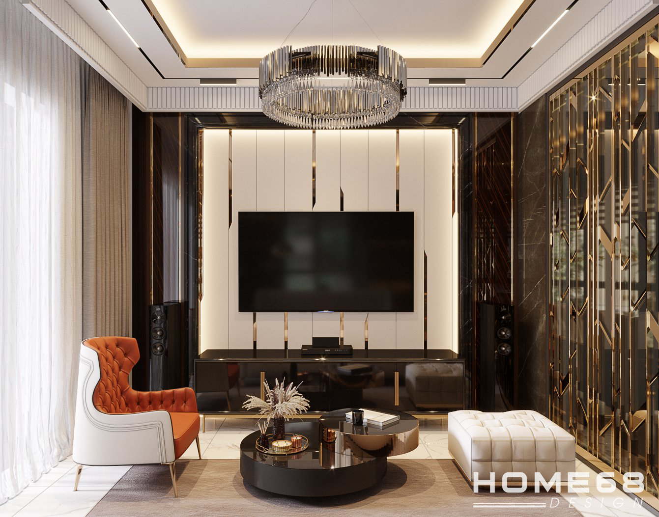 Thiết kế nội thất phòng khách Modern Luxury đẳng cấp, tinh tế- HOME68