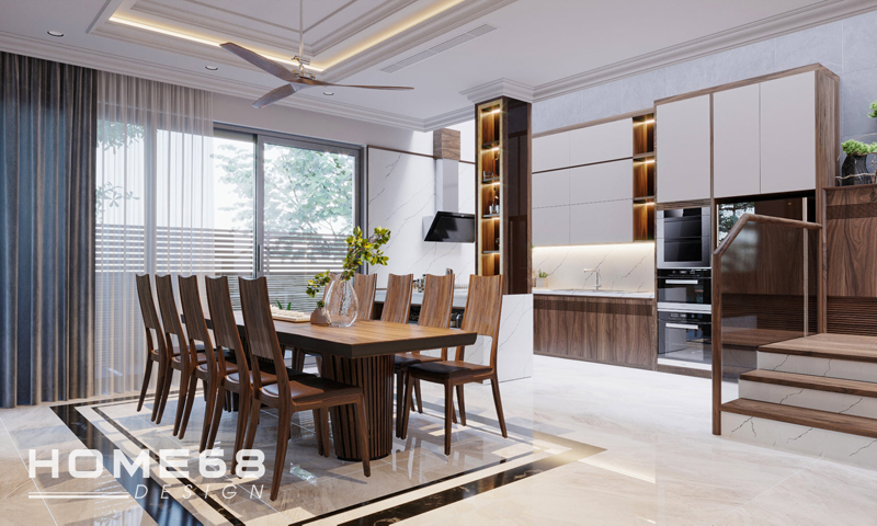 Thiết kế nội thất bếp gỗ óc chó tinh tế, hiện đại- HOME68