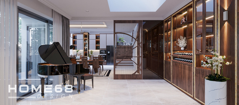 Thiết kế nội thất biệt thự gỗ óc chó hiện đại, đẳng cấp- HOME68