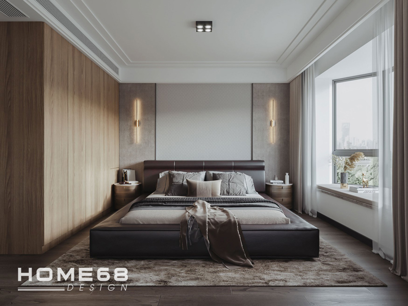 Phòng ngủ với giường lớn bọc da cao cấp, không gian thư giãn- HOME68