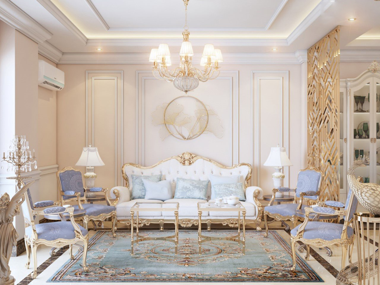 Thiết kế nội thất phòng khách tân cổ điển sang trọng, thanh lịch- HOME68