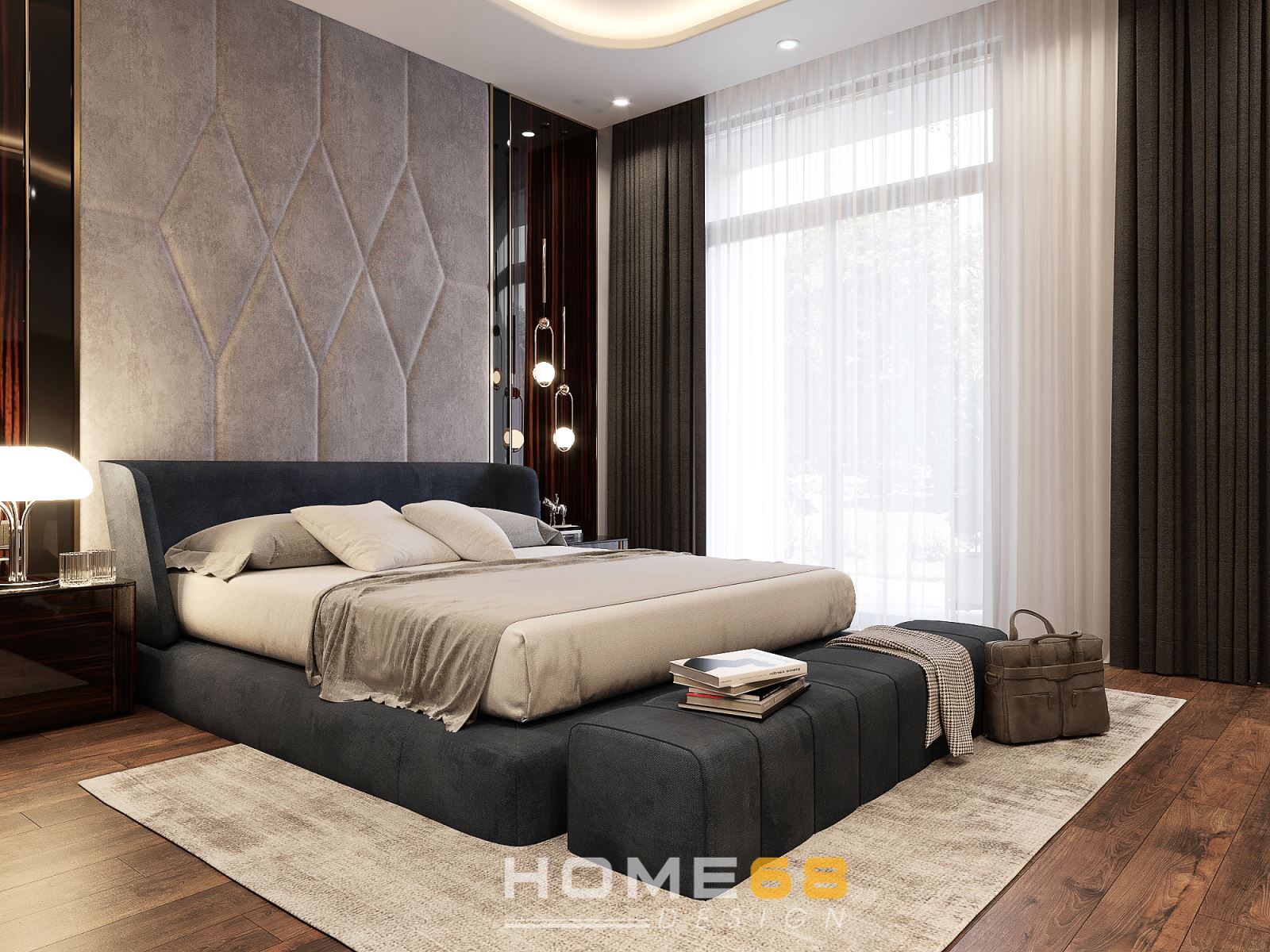 Cửa sổ lớn với rèm 2 lớp tinh tế, tiện lợi, thiết kế từ HOME68